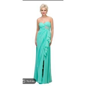 Star Box Strapless,Long,Mint Green Party/Cocktail Dress,Full Support, Large, New